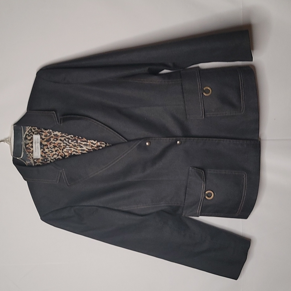 Tahari Arthur S. Levine Notch Lapel 2 button denim black blazer jacket sz Small